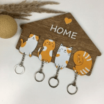 Оригінальна дерев'яна ключниця з милими котиками - image-0