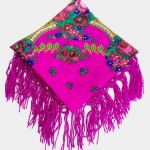 Хустка рожева з квітами з люрексом KHKR35 - image-0