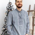 Men's embroidered shirt CAPRAL PLUS (GRAY WITH BLACK) - image-1