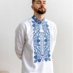 Вишиванка чоловіча "ВСЕВОЛОД" (БІЛА З СИНІМ) - image-0