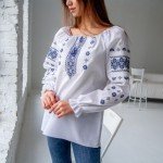 Вишиванка жіноча "ДІВА" (БІЛА З СИНІМ) - image-0