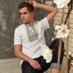 Вишиванка чоловіча "ЗОРЕПАД" (БІЛА З ОЛИВКОВОЮ ) - image-0