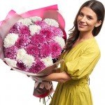 Букет "23 біло-рожеві хризантеми" - image-1