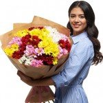 Букет"15 різнокольорових хризантем!" - image-1